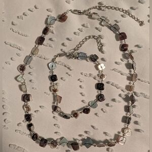 Blue and Gray Multi-Color Beaded Necklace and Bracelet Set